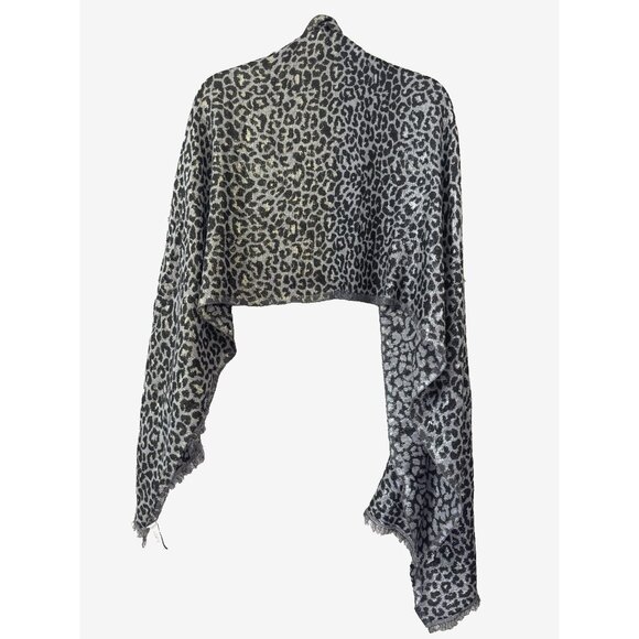 Loft Gray Black Leopard Print Metallic Silver Gold Scarf Mobwife Y2K Glam Wrap - Picture 1 of 8